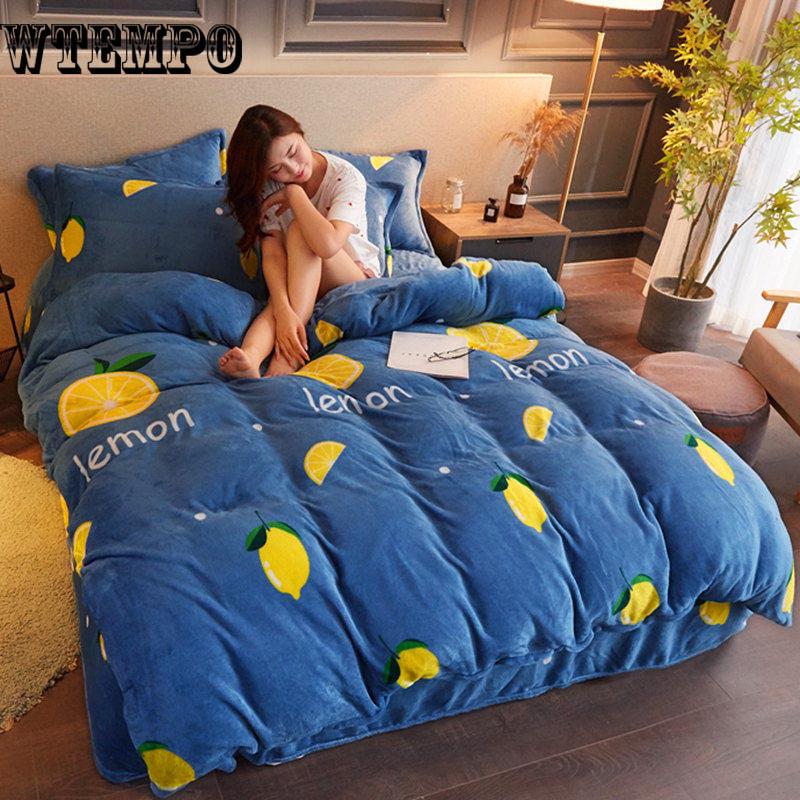 New 4pcs Crystal Flannel Bedding Set Winter Warm Fleece Duvet Cover Set Bed Sheet Bed Linen