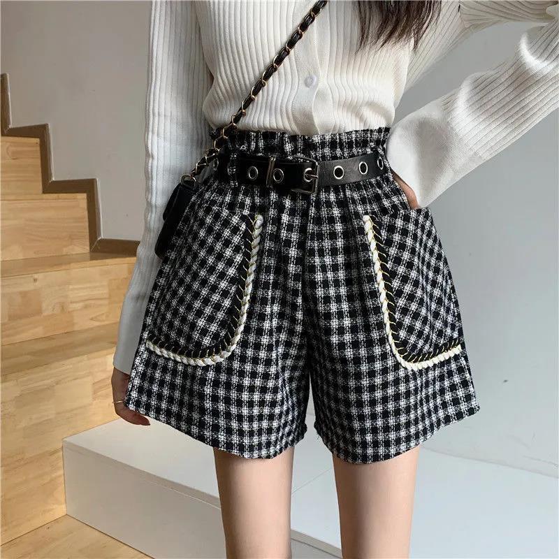 Small Fragrance Shorts Female Autumn and Winter All-match Outer Wear Boots Pants Casual High-waisted Thin Woolen A-line Wide-leg Pants Trend