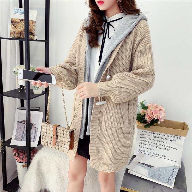 Autumn and Winter Fashion Simple Sweater Casual Cardigan Ins Style Top Mid-length Loose Female Jacket