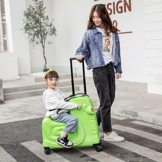 1-6 Years Children's Seated Wheeled Suitcase 20 Inch Sliding and Rolling Suitcase Boy Girl Sliding and Rolling Travel Code Luggage Trunk