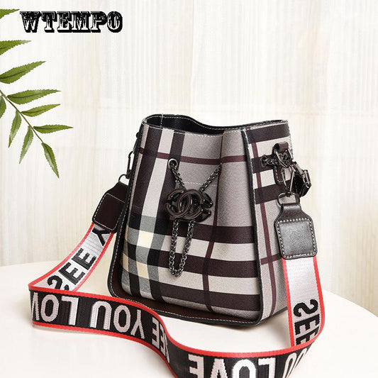 WTEMPO Single Shoulder Diagonal Bag Wild Plaid Handbag Wide Shoulder Strap Female Bag Large Capacity