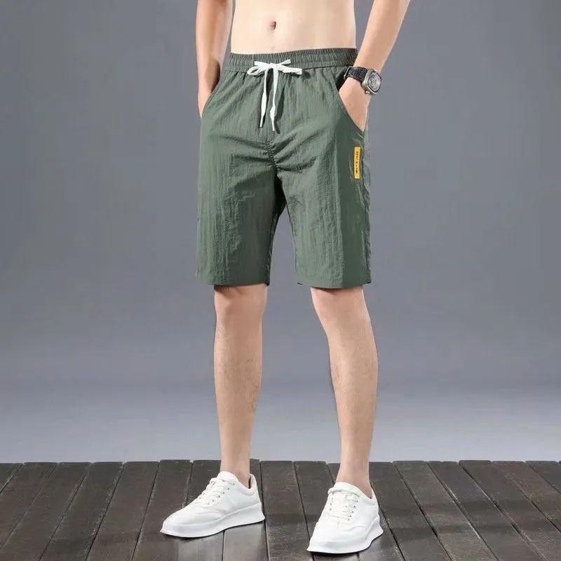 Men's Large Size Spring and Summer Breathable Ice Silk Casual Shorts Straight Tube All-match Cool Five-point Pants Sports Loose Beach Pants