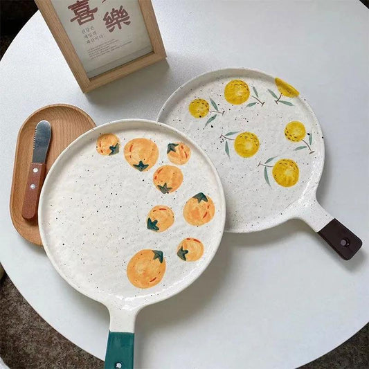 Ceramic Hand-painted Pizza Bread Plate Round Fruit Stoneware Meal Breakfast Plate Dish Plate Tableware