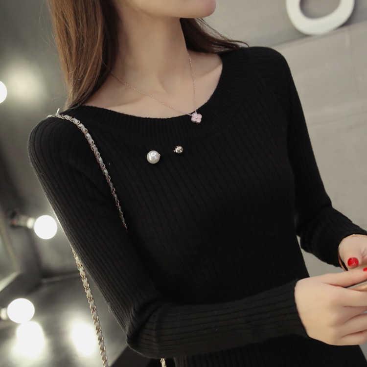 Women Sweaters Knitted Long Sleeve Pullovers Lady Slim Tops Vintage Button Office Sweaters