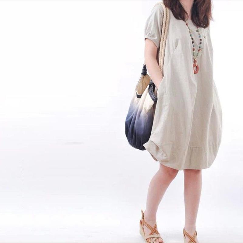 Summer Fat Girl Women's Plus Size Short-sleeved Dress Loose Cover Meat Pregnant Mother's Dress Round Neck Short-sleeved Loose Casual Dress