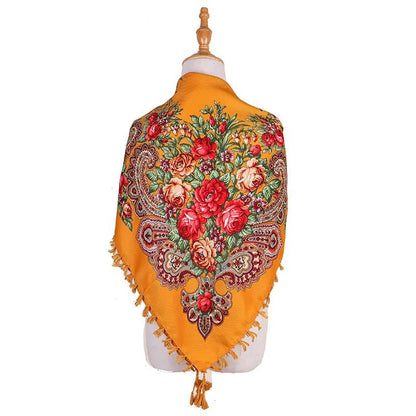 Women's Ethnic Style Square Scarf Printed Shawl Fringed Cotton Scarf Autumn and Winter Warm Embroidered Shawl Multifunctional Turban Shawl Scarf