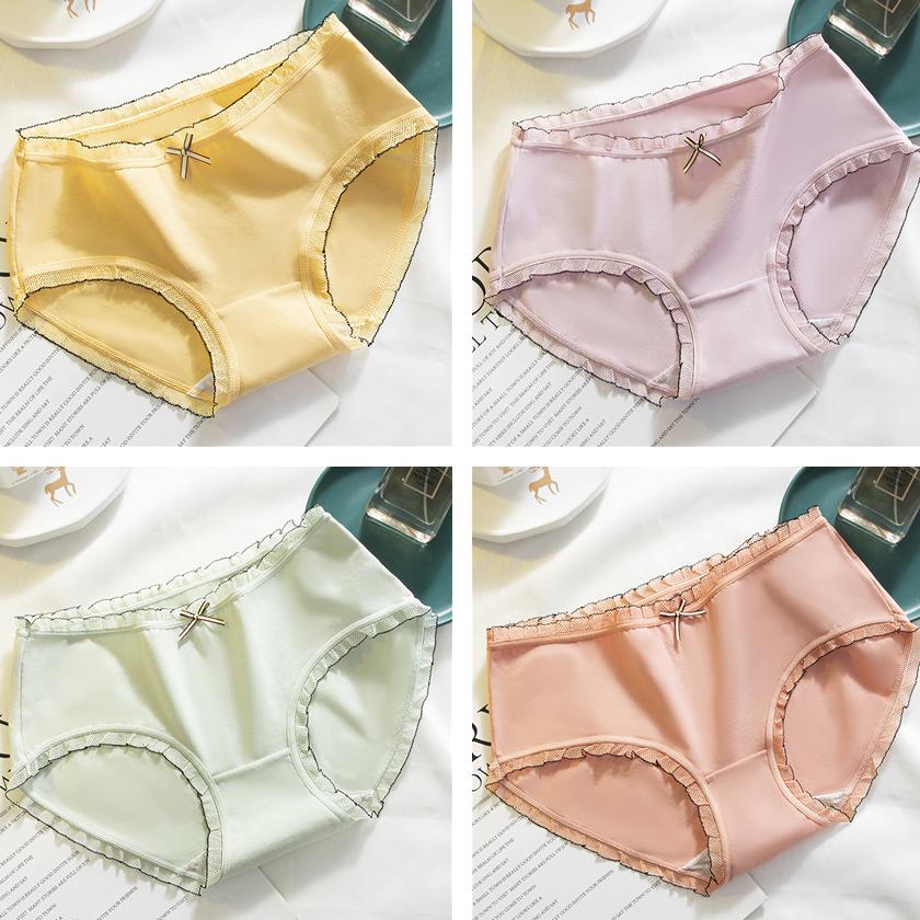 4Pcs/Set Cotton Bowknot Panties Women's Mid-waist Hip-lifting Underpants Girls Seamless Large Size Briefs