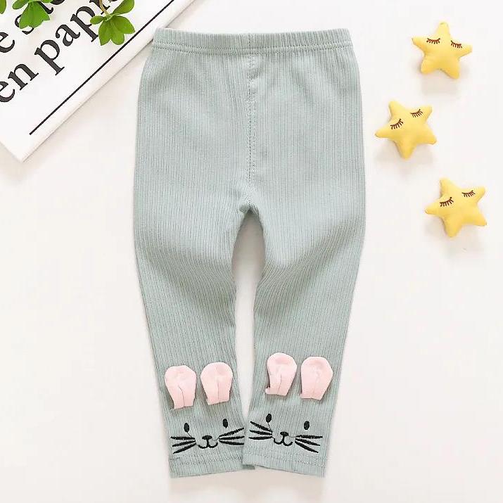 Girls' Leggings Children's Spring and Autumn Thin Ear Cat Korean Cropped Trousers Stretch Pants Baby Outer Wear and Inner Wear