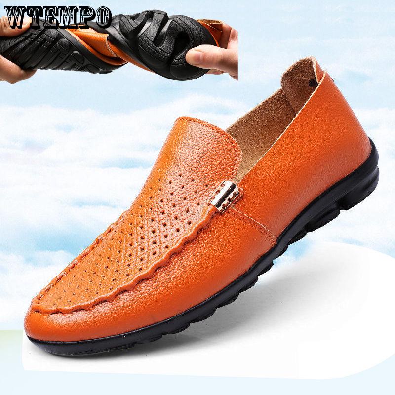 Men Casual Shoes Summer Leather Men Loafers Moccasins Slip On Mens Flats Breathable Shoes