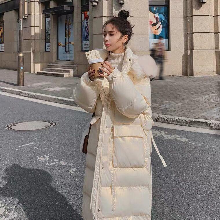 Women's Winter Padded Coat with Fluffy Fur Collar Mid-length Bread Coat Large Size Cotton Coat  Thickened Bright Face Down Padded Jacket