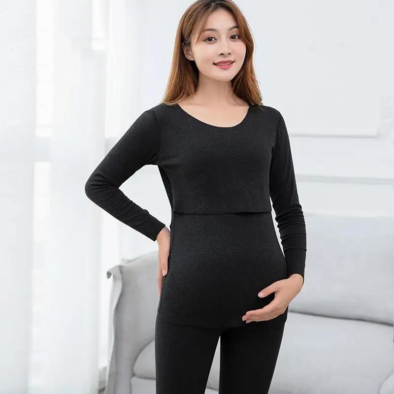 Pregnant Women's Autumn Clothes, Autumn Pants, Suit, Plush Lactation Thermal Underwear, Postpartum Cotton Sweater Before Pregnancy, Autumn and Winter