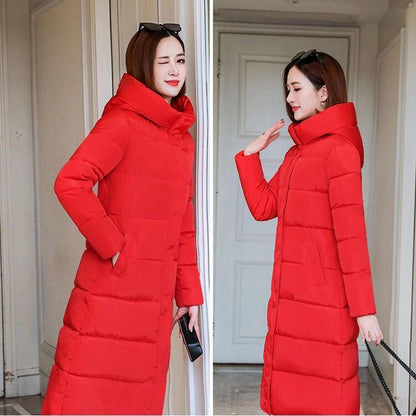 Women's Mid-length Down Jacket Winter Korean Loose Cotton Clothes Casual Hooded Padded Jacket Quilted Jacket