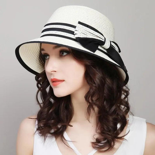 Women Bow Straw Hat Summer Korean Sun Cap Visor Beach Hat Sunscreen Protective Sun Hat Foldable Hat Fisherman Hat Basin Hat All Match Casual Hat