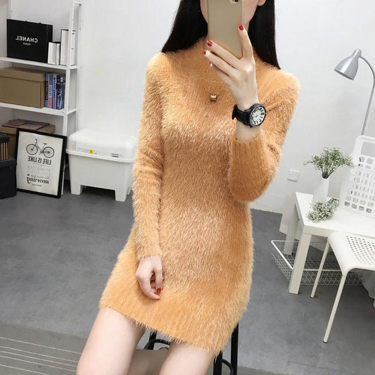 Autumn and Winter Mid-length Sweater Fashion Loose Bottoming Shirt Knitted Slim Dress