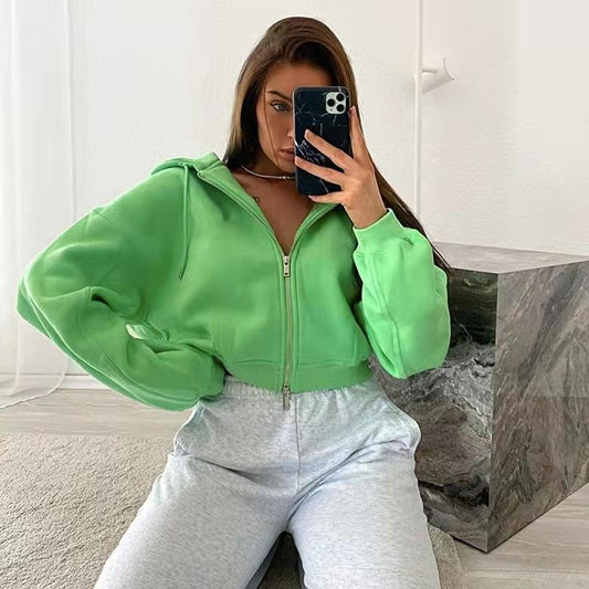 Long Sleeve Hooded Zip Cardigan Sweatshirt Women Green Coat Hoodies Zip-up Pullover Sweatshirt Hoodies Y2K Retro Hoodies