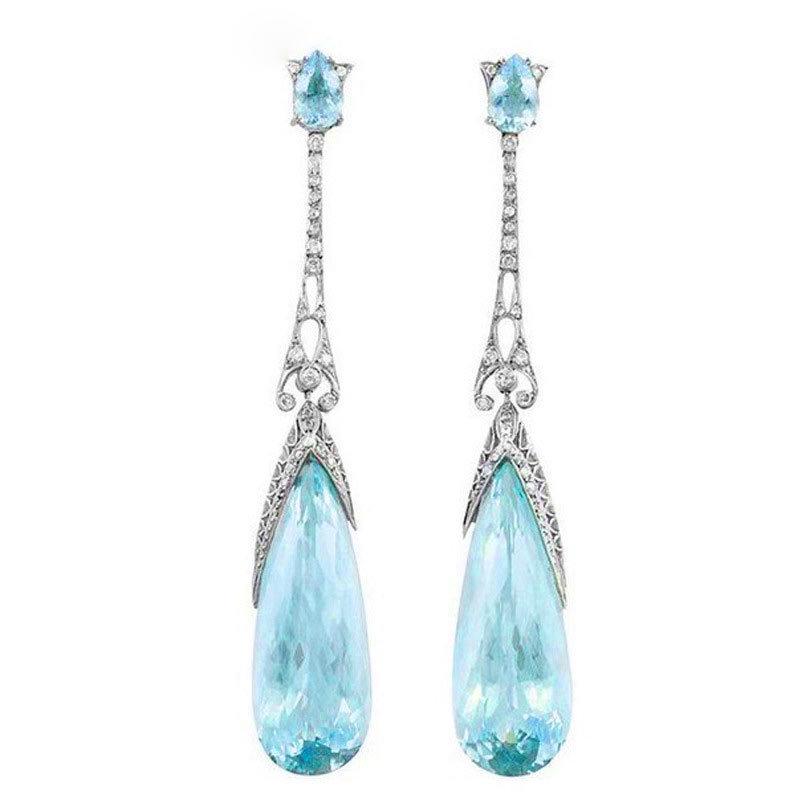 2 Kinds of Luxury Blue Water Drop Dangle Earrings Vintage Clear Zircon Hanging Earrings for Women Jewelry