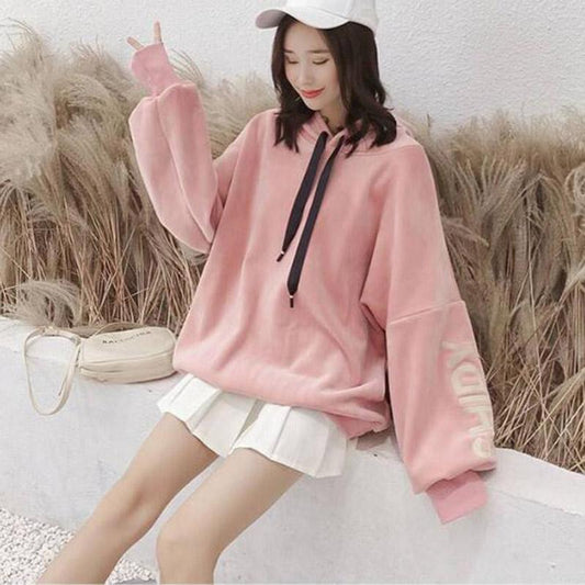 Sweatshirt wild large size long sleeve warm hooded top autumn and winter sweater cotton women's