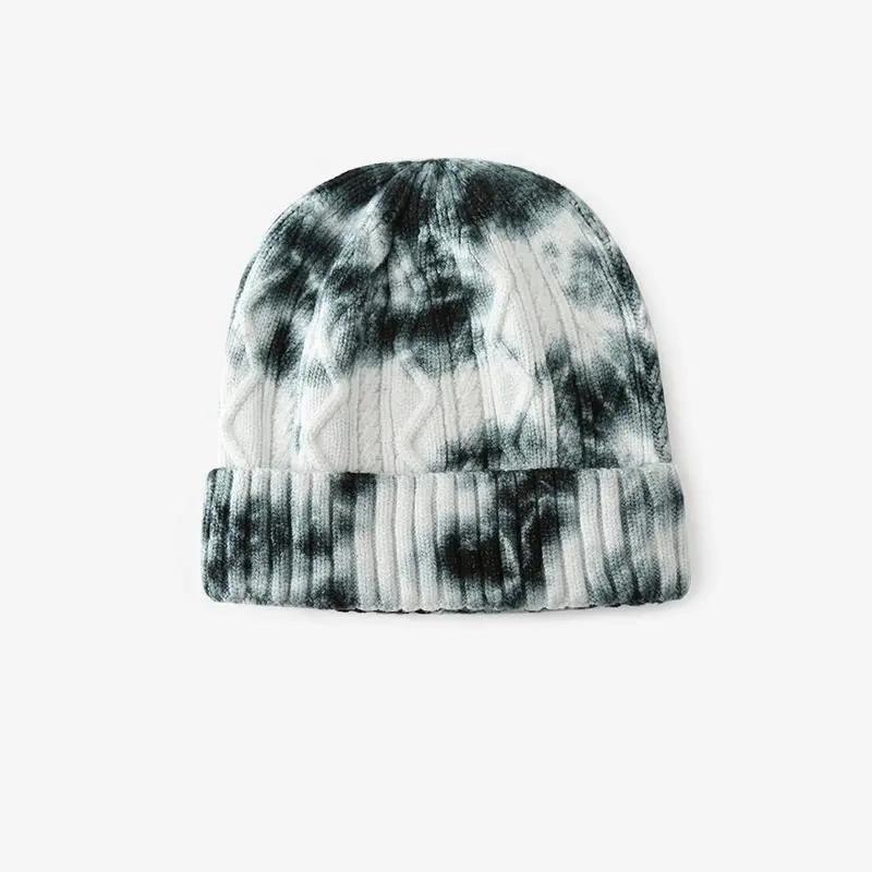 Hip Hop Hats Tie Dye Fashion Streetwear Knit Skullies Beanies 2021 New Autumn Winter New Men's Beanies Hat Brimless Female Knitted Cuff Skullies Caps