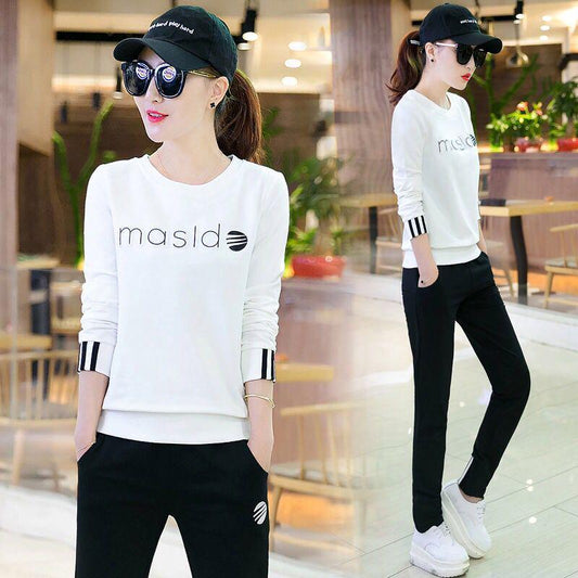 Spring and Autumn Women 2pcs set Wild Long Sleeve Casual Sweatshirt Set Large Size