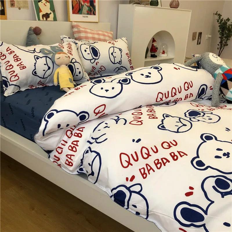 Cute Cartoon Autumn and Winter Washable Quilt Cover Ins Wind Cartoon Comfortable Student Dormitory Three-piece Bedding Four-piece Set