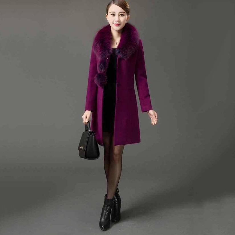 Luxury Fur Collar Autumn Winter Women's Casual Wool Blend Coat Long Coat Women Wool Coat Outerwear