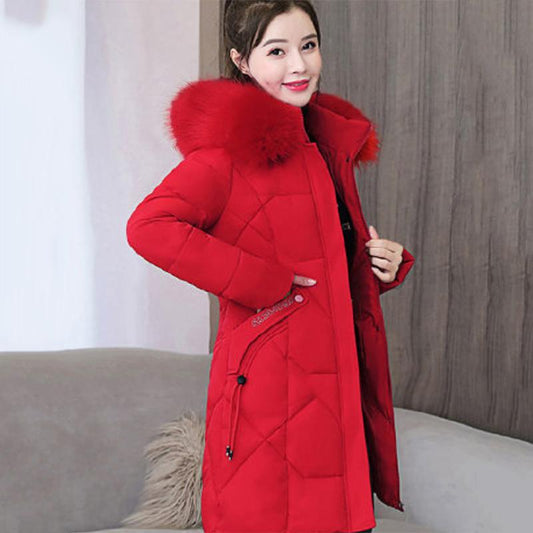 Women's Mid-length Down Jacket Winter Korean Loose Cotton Clothes Casual Hooded Padded Jacket Quilted Jacket