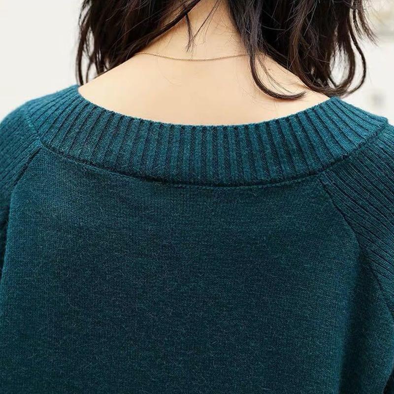 Knit Dress Female Autumn and Winter Long-sleeved Temperament V-neck Loose Long Slim Simple Sweater Skirt Bottoming Inner Wear