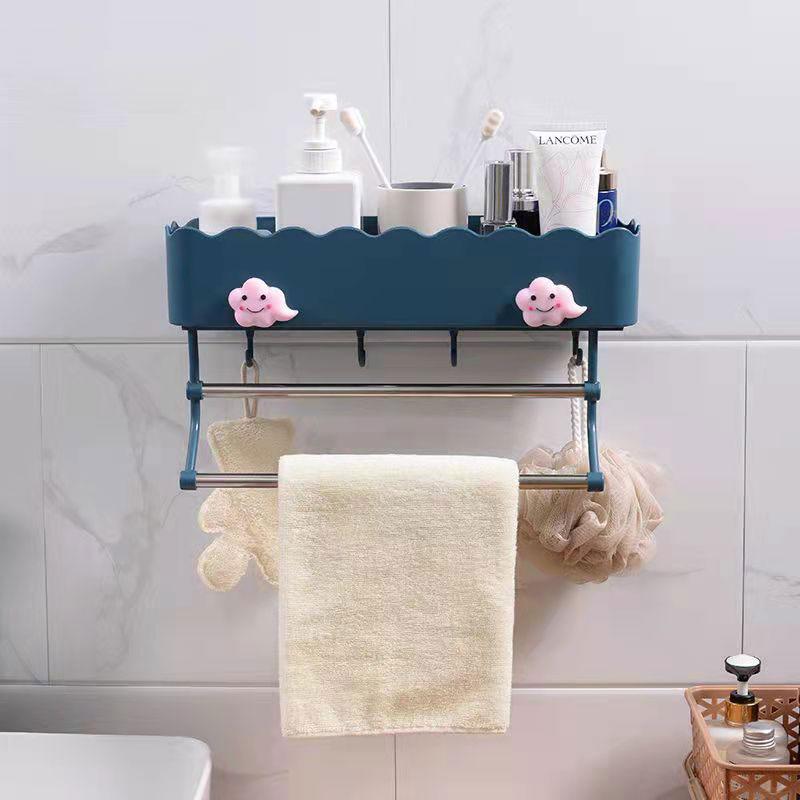 38cm Towel Rack with Hook with Kitchen Storage Rack Bathroom Wall Shelf Bathroom Free Punching Multifunctional Hanging Storage Rack