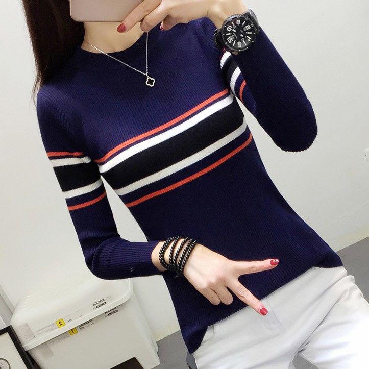 Bottoming shirt long-sleeved sweater sweater women's autumn round neck sleeves fashion stripes