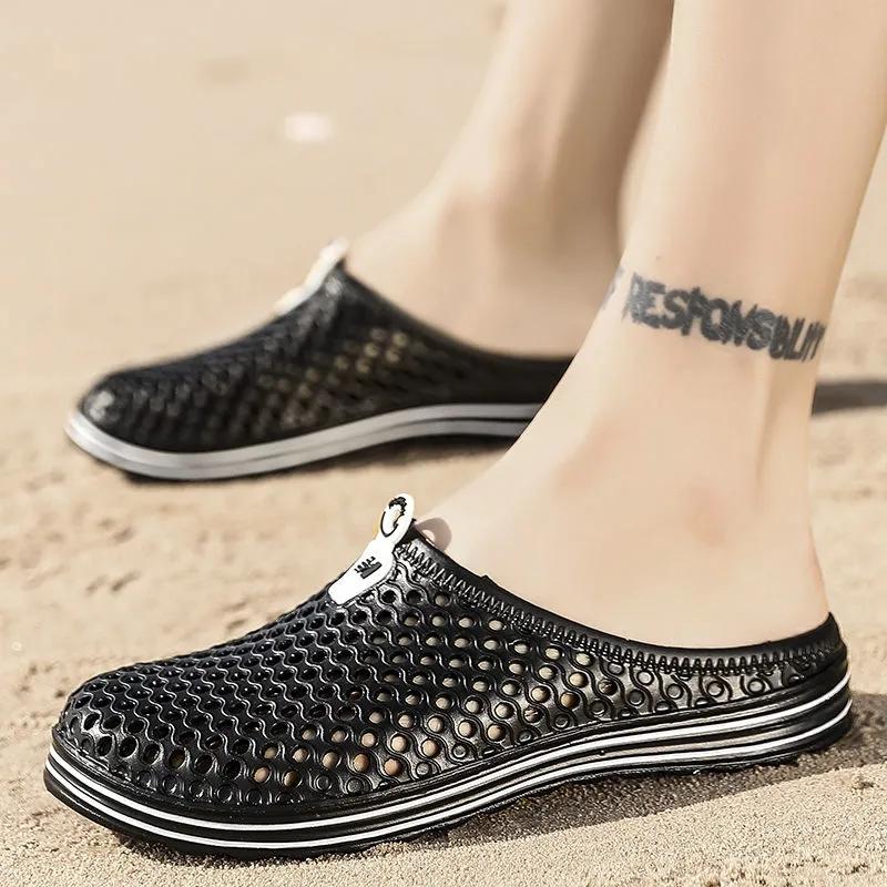 Couple Hole Shoes Summer Sandals Baotou Beach Shoes Men and Women Slippers Flip-flops Men's Sandals Trendy Hollow Sandals Outdoor Half Slippers