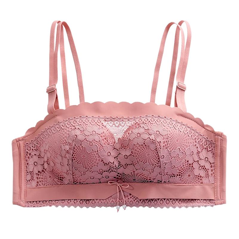 Ladies Strapless Bra Set Women's Non-slip Gather-up Sexy Lace Hollow Out Underwear Female Invisible Chest Patch Thickening No Steel Ring Tube Top Set