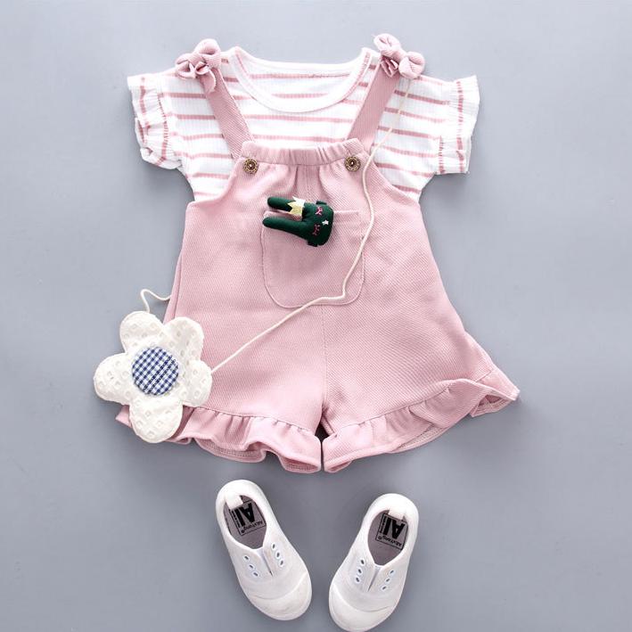 Girls' Summer Wear Korean Girls' Two Piece Set of Children's Clothing Short Sleeve Suit 0-1-2-3 Years Old Children's Clothing