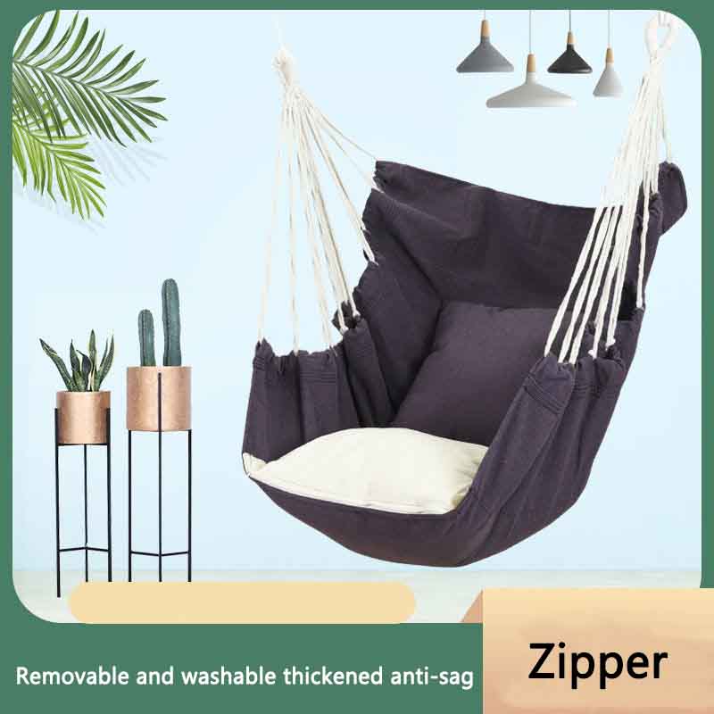 Solid Color Canvas Hammock Swing Indoor and Outdoor Thickened Canvas Cradle Chair Including Pillow