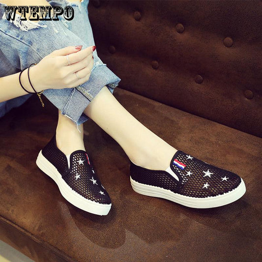 Summer Women Casual Comfortable Breathable Mesh Outdoor  Black White Slip on Shoes