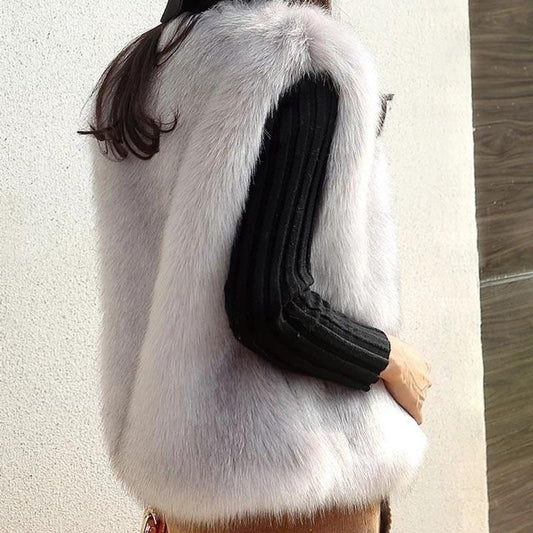 Fur Vest Women's Mid-length Autumn and Winter Imitation Fox Fur Vest Slim Fashion Vest Coat