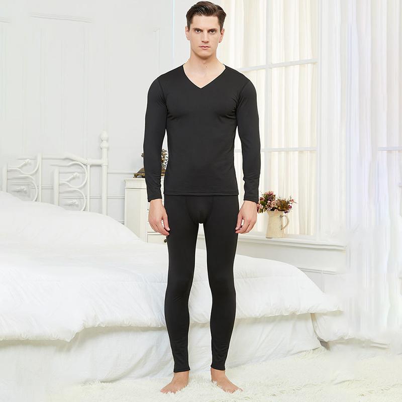 Men Winter Autumn Thermal Underwear Male Tight Suit Thicken Windproof Comfortable Soft Lining Long Sleeve High Elasticity Slim Seamless V-neck Clothes