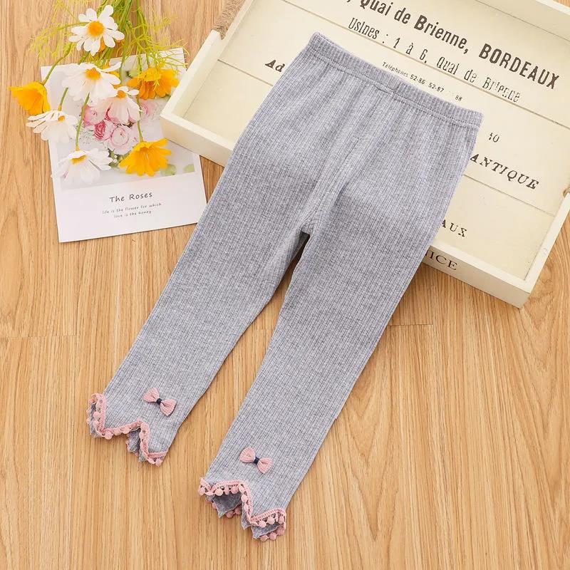 Girls' Leggings Children's Spring and Autumn Thin Bow Korean Cropped Trousers Baby Outer Wear and Inner Wear