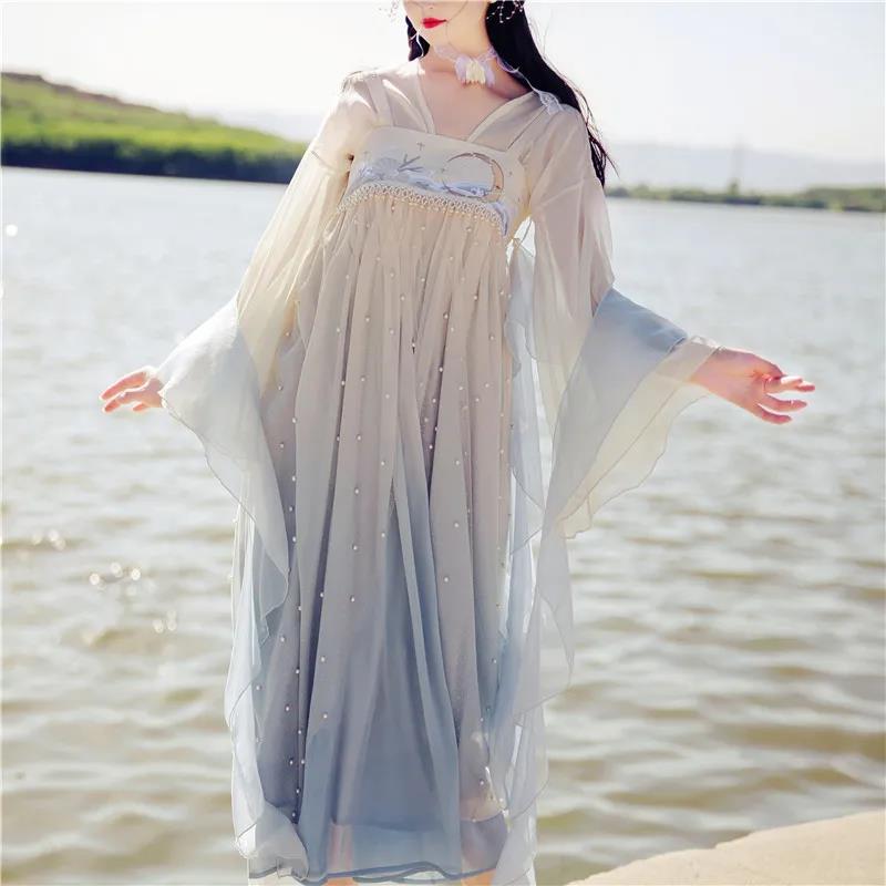 Hanfu Female Full Chest Skirt Super Fairy and Elegant Original Design Pearl Embroidery Three-piece Summer