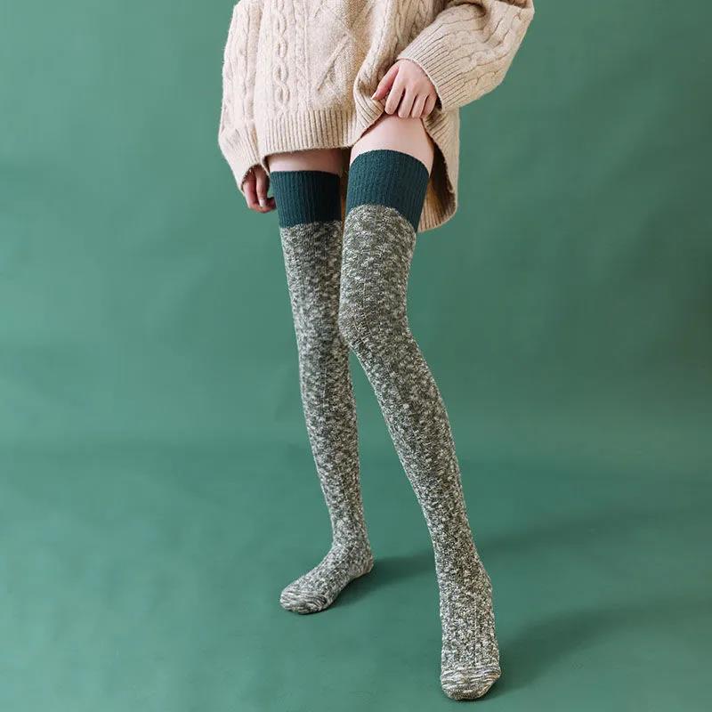 Over The Knee Paddler Female Thickened Plus Legs Student Thick Wool Knit Autumn and Winter Warm High Tube Thigh Socks