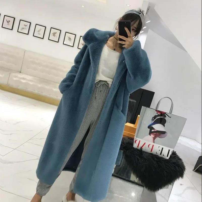 Furry Coat Plus Size Autumn and Winter Women's Thickened Long Hooded Loose Faux Fur Coat