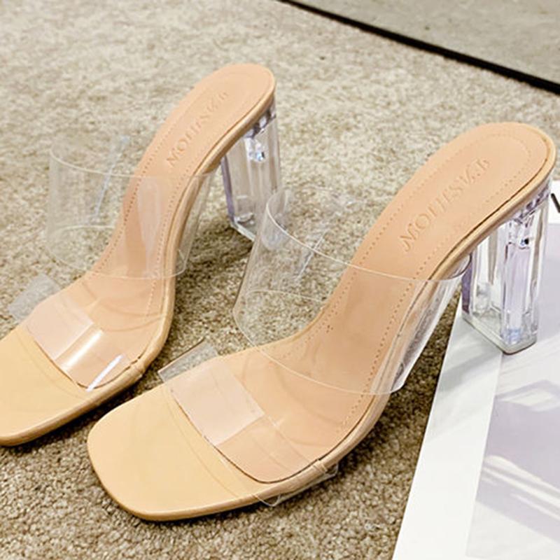 Slippers Women Summer Korean Style Wild Thick with Crystal with Transparent High Heels Sandals and Slippers Women's Shoes