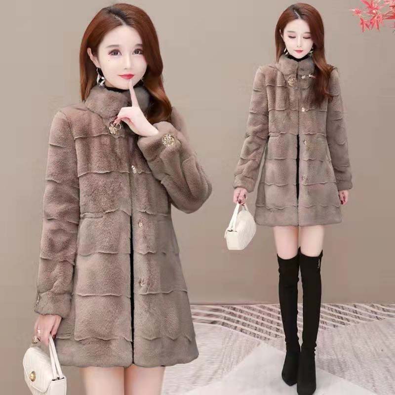 Mom's Winter Coat Mid-length Faux Fur Mink Velvet Fur Coat Thickened Large Size Foreign Style To Keep Warm