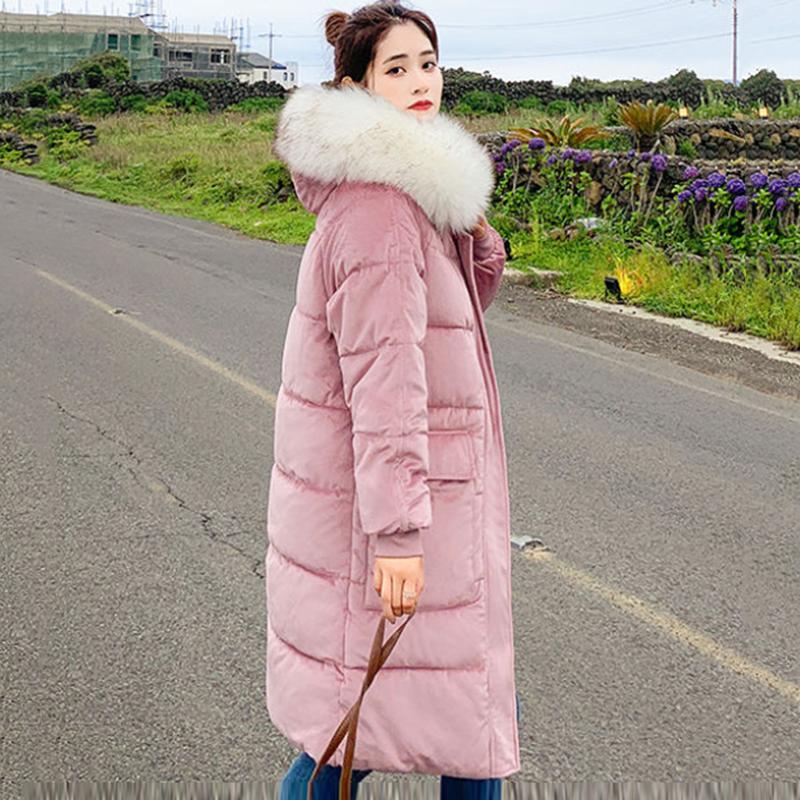 Women's Solid Color Down Jacket Mid-length Korean Loose Thick Coat Warm Cotton Coat Big Fur Collar Winter Clothes Quilted Coat