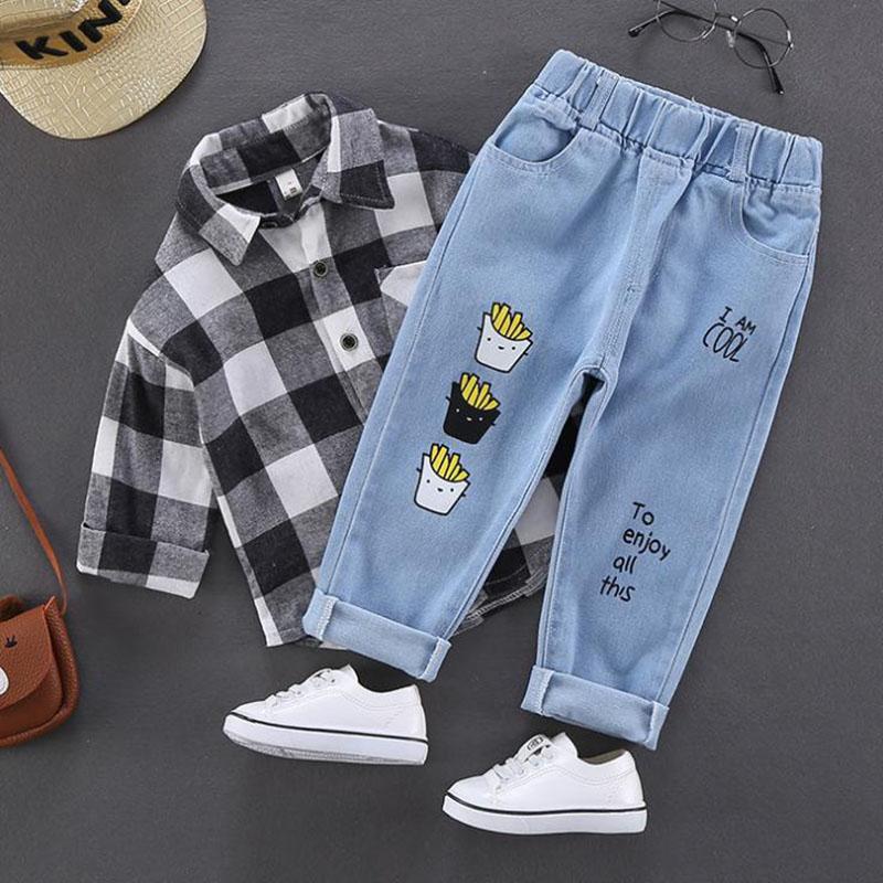 Spring and Autumn Boy and Girl Jeans Pants Children's Wear Korean Casual Pants Printing Baby Jeans Thin Ripped Jeans