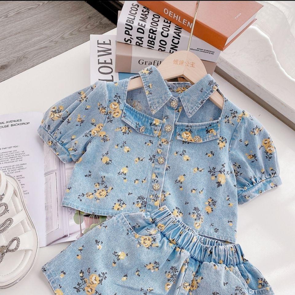 2PCS Children Clothing Set Spring Summer Girls Suits Printing Short Sleeve Tops + Pants Clothing Set