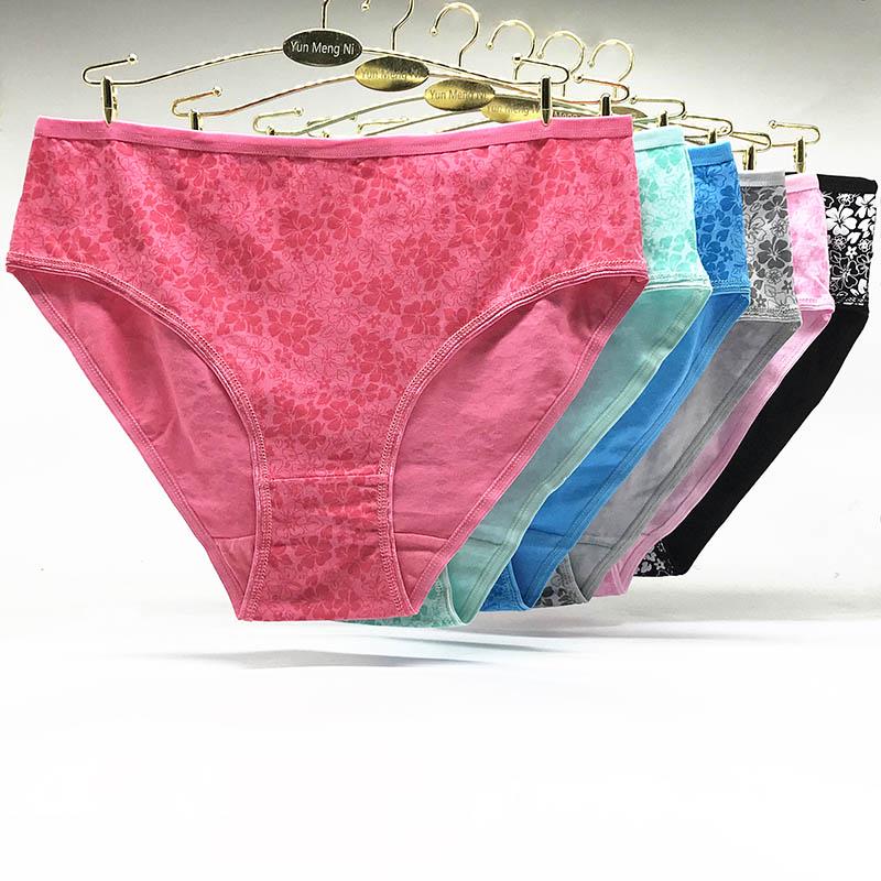 WTEMPO Woman Underwear Plus Size Cotton Panties Mid Waist Sexy Bikini Briefs Ladies Lingerie 6pcs