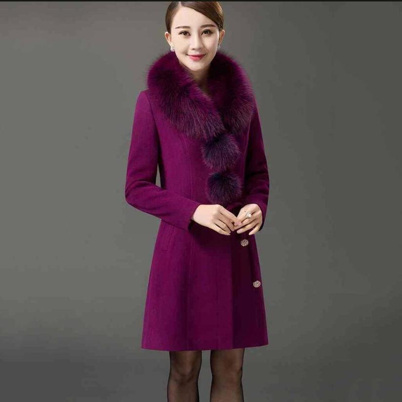 Luxury Fur Collar Autumn Winter Women's Casual Wool Blend Coat Long Coat Women Wool Coat Outerwear