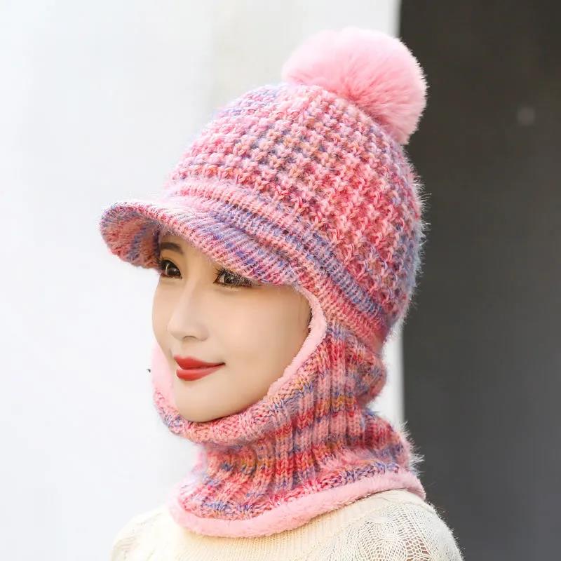 Winter Hats and Scarves 2-piece Woolen Cold-proof Earmuffs Plus Velvet Thick Warm Knitted Hat