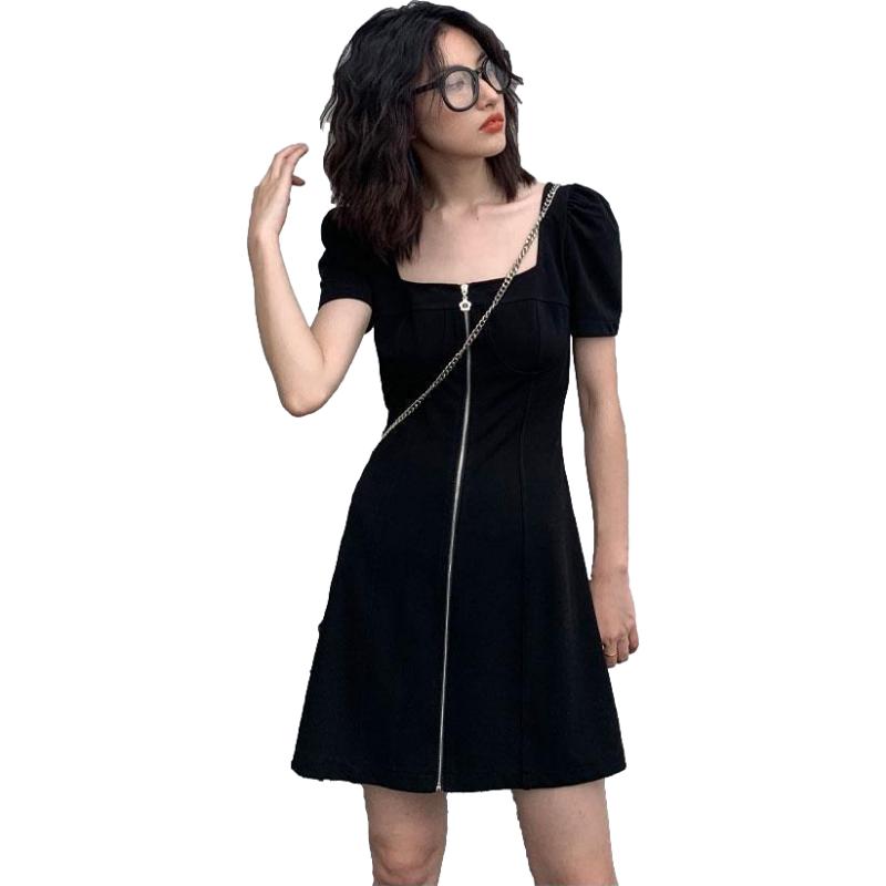 Female Summer Elegant Mini Black Club Dress Vintage Slim Puff Sleeve Short Holiday Dress Graceful Party Dress