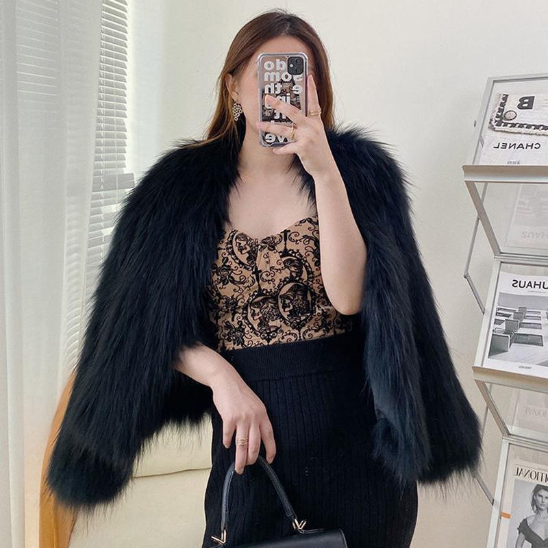 Fur Coat Women's Woven Raccoon Fur Imitation Fox Hair Light Short Short Autumn and Winter Loose and Thin Warm Jacket